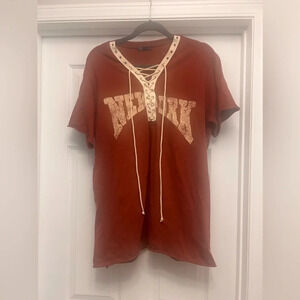 M C New York Lace Up Oversized T Shirt Red Size M